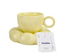 Koythin Ceramic Coffee Mug with Saucer Set, Creative Cute Cup with Sunflower Coaster for Office and Home, Dishwasher and Microwave Safe, 6.5 oz/200 ml for Tea Latte Milk (Lemon Yellow)