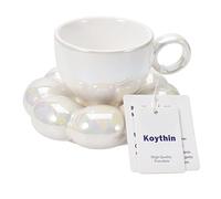Koythin Ceramic Coffee Mug with Saucer Set, Creative Cute Cup with Sunflower Coaster for Office and Home, 6.5 oz/200 ml for Tea Latte Milk (Pearl White)