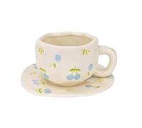 Koythin Ceramic Coffee Mug with Saucer Set, Cute Creative Fresh Fruit Cup Unique Irregular Design for Office and Home, 10 oz/300 ml for Latte Tea Milk