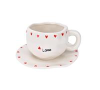 Koythin Ceramic Coffee Mug with Saucer Set, Cute Creative Love Heart Cup Unique Irregular Design for Office and Home, 10 oz/300 ml for Latte Tea Milk