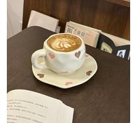 Koythin Ceramic Coffee Mug with Saucer Set, Cute Love Cup Unique Irregular Design for Office and Home, 10 oz/300 ml for Latte Tea Milk