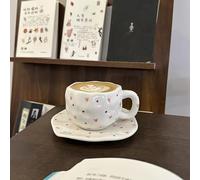 Koythin Ceramic Coffee Mug with Saucer Set, Cute Red Heart Dots Cup Unique Irregular Design for Office and Home, 10 oz/300 ml for Latte Tea Milk