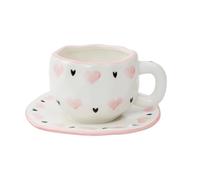Koythin Ceramic Coffee Mug with Saucer Set, Cute Sweet and Cool Love Cup Unique Irregular Design for Office and Home, 10 oz/300 ml for Latte Tea Milk