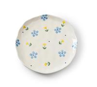 Koythin Ceramic Dessert Plates, Cute Fruits Dinner Plate, Printed Flowers Dinnerware for Office and Home, Kitchen Plates for Desserts (Yellow Tulip Blue Flowers)