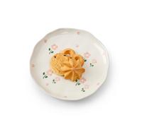 Koythin Ceramic Dessert Plates, Cute Fruits Dinner Plate, Printed Flowers Dinnerware for Office and Home, Kitchen Plates for Desserts (Double Flowers Blossoming)