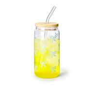 Koythin Glass Cups with Lids and Straws, Adorable Iced Coffee Tumbler for Tea Milk Smoothie Latte Juice, Bow Tie Glasses Drinking Set for Mom Girl Women, 17 oz/480 ml (Blue)