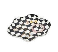 Koythin Jewelry Tray, Ceramic Jewelry Dish Trinket Tray Organizer, Checkered Pattern Aesthetic Decorative for Kitchen, Bathroom (Black and White Checkerboard)