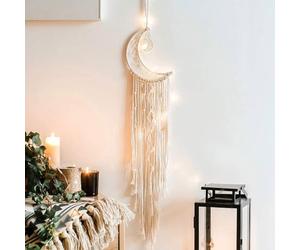 Koytoy Macrame Wall Hanging with LED Light,Moon Dream Catcher Woven Tapestry Bohemian Home Decor Wedding Party Ornaments Craft Gifts Ramadan Decorations for Home