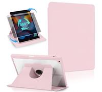 Koze Rotating Case for iPad 10.2 inch 9th 8th 7th Generation 2021 2020 2019 with Pencil Holder, 360 Degree Rotation Stand Shockproof Acrylic Back Cover Clear Protective Shell Pink