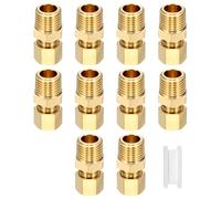 Kozelo 10Pack Brass Compression Tube Pipe Fitting 1/4" OD Compression x | Straight Coupling Adapter Pipe Fitting, with Double Ferrules Tape, 1/4" NPT Male Union Connector