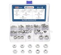 Kozelo 155pcs Hex Nuts Assortment Kit - [#4#6#8#10-24#10-32#12 1/4" 5/16" 3/8" 1/2"] 304 Stainless Steel 18-8 (A2-70) Hardware Nuts Set for Mechanical Repair & Assembly, Silver