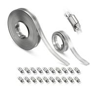 Kozelo 1Pcs Stainless Steel Band Hose Clamp, DIY 40 ft Metal Strap + 20 Heavy Duty Fasteners Adjustable Worm Gear Hose Clamps Assortment Kit, Metal Strapping for Radiator, Dryer, Fuel
