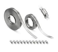 Kozelo 1Pcs Stainless Steel Band Hose Clamp, DIY 50 ft Metal Strap + 12 Heavy Duty Fasteners Adjustable Worm Gear Hose Clamps Assortment Kit, Metal Strapping for Radiator, Dryer, Fuel