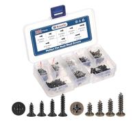 Kozelo 200pcs ST3 Phillips Flat Head Wood Screws Assortment Kit - [ST3x6/8/10/12mm] Carbon Steel Countersunk Self Tapping Screws for Wooden, Black