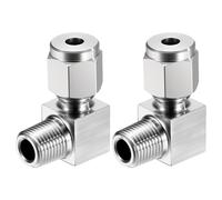 Kozelo 2Pack 90°Elbow 3/16" OD Compression x 1/8" NPT Male Union Connector | 304 Stainless Steel Compression Tube Pipe Fittings, Right Angle Elbow Adapter with Ferrules for Air, Water