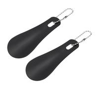 Kozelo 2Pcs Metal Shoe Horn 3.9" Portable Shoe Horn with Chain Black | Mini Stainless Steel Travel Shoehorn, Smooth Rounded Curve, for Men Women Elderly Travel Home Office Sneakers