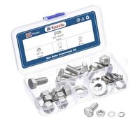 Kozelo 32 Pcs Bolts and Nuts Washers Kit - [3/8"-16x3/4"] 304 Stainless Steel Hex Tap Bolt Assortment Fully Threaded Hexagon Head Machine Bolts Right Hand External Hex Drive, Silver Tone
