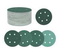 Kozelo 50 Pcs 152 mm 6 Hole Sandpaper Sheets, 80/120/150/180/240 Grit Zirconia Hook and Loop Orbital Sander Sandpaper for Metal Wood Furniture DIY Grinding and Polishing, Green