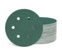 Kozelo 50 Pcs Sanding Disc 152 mm 120 Grit 6 Hole Hook and Loop Orbital Sandpapers Suitable for Metal Wood Furniture DIY Grinding and Polishing, Green