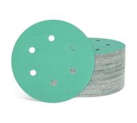 Kozelo 50 Pcs Sanding Disc 152 mm 400 Grit 6 Hole Hook and Loop Orbital Sandpapers Suitable for Metal Wood Furniture DIY Grinding and Polishing, Green