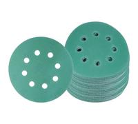 Kozelo 50pcs Green Film Sanding Discs - [5 Inch 180 Grits 8 Hole ] Round Aluminum Oxide Hook & Loop Film Backing Disc Wet Dry Sandpaper for Orbital Sander Use