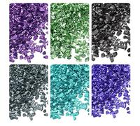 Kozelo 6 Colors Crushed Glass Chips - [1-4mm x 28g] Irregular Metallic Glass Green Color Series for DIY Decoration Crafts Nail Art Use, Electroplated Surface