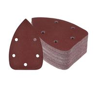 Kozelo 60pcs Mouse Sander Detail Sandpaper - [180 Grit, 3.5" x 5.5"] Triangle Hook and Loop Assorted Sanding Pads Sheet for Wood Furniture Polishing Use | 5 Hole, Aluminum Oxide