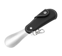 Kozelo Metal Shoe Horn, 10cm Shoe Horn with Leather Case Silver Black | Stainless Steel Portable Travel Shoe Horn, Smooth Rounded Curve, for Men Women Elderly Home Daily Commute Shoes Boots