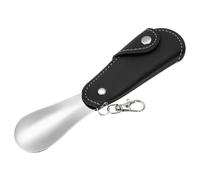 Kozelo Metal Shoe Horn, 10cm Shoe Horn with Leather Case Silver Gloss Black | Stainless Steel Portable Travel Shoe Horn, Smooth Rounded Curve, for Men Women Elderly Home Daily Commute Shoes Boots