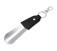 Kozelo Metal Shoe Horn, 12cm Keychain Genuine Leather Sleeve Silver Black | Stainless Steel Shoehorn Portable Travel Shoe Horn, Smooth Rounded Curve Comfort Grip for Travel Home Office Gift Men Women