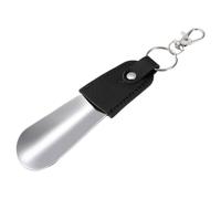 Kozelo Metal Shoe Horn, 12cm Keychain Stainless Steel Shoehorn Silver Black | Portable Travel Shoe Horn, PU Sleeve Smooth Rounded Curve Comfort Grip for Travel Home Office Gift Men Women Seniors