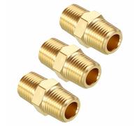 Kozelo Pack of 3, 1/8" Male g to 1/8" Male g Solid Brass Hex Nipple Hose Connectors, Pipe Adapter for Pipe Leak Repair, Bathroom Remodeling, Tool Extensions, Compression