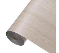 Kozelo Peel and Stick Vinyl Flooring Roll, 23.6 x 196.9" Cream White-Wood Grain Waterproof Vinyl Roll Plank Flooring Tiles Self Adhesive for Living Room Office Kitchen