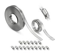Kozelo Stainless Steel Band Hose Clamp, DIY 35 ft Metal Strap + 16 Heavy Duty Fasteners Adjustable Worm Gear Hose Clamps Assortment Kit, Metal Strapping for Radiator, Dryer, Fuel