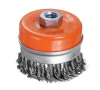 Kozelo Twisted Knotted Wire Cup Brush for Grinder - [3 Inch] Carbon Steel for Paint Stripping Cleaning Rust Abrasive, M14 x 2.0 Threaded Arbor, Orange