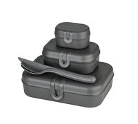 Koziol 7168701 Box, Snack Breakfast Pot, Plastic, Reusable, Knife, Fork, Spoon, Outdoor, Camping, Picnic, Holiday, Lunch to go, Cutlery Set of Three, Nature Ash Grey
