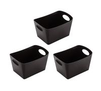 Koziol BOXXX S Storage Box 1 L | Set of 3 | Storage Box Organiser | Biocircular Plastic Stackable | Kitchen, Bathroom, Office, Camping, Children's Room (Cosmos Black)