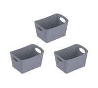 Koziol BOXXX S Storage Box 1 L | Set of 3 | Storage Box Organiser | Biocircular Plastic Stackable | Kitchen, Bathroom, Office, Camping, Children's Room (Solid Grey)