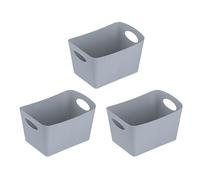 Koziol BOXXX S Storage Box 1 L | Set of 3 | Storage Box Organiser | Biocircular Plastic Stackable | Kitchen, Bathroom, Office, Camping, Children's Room (Granite)