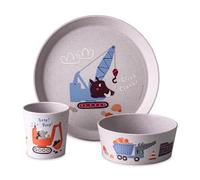 Koziol Connect Trucks Children's Crockery Set 3-Piece Small Plate + Bowl + Cup for Children from 6 Months Biocircular Plastic, Shatterproof, Dishwasher Safe (Organic Purple Grey)