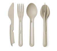 Koziol Klikk 2.0 Reusable Cutlery Set by CKB LTD - 12 Piece, Set of 4 Portable Knife, Fork & Spoon Sets - Compact Interlocking Travel Flatware - Dishwasher Safe Eco-Friendly Plastic (Desert Sand)