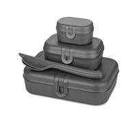 Koziol Pascal Ready Set 3x lunch box and cutlery Natural ash grey