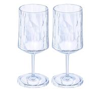 Koziol Superglas Club No. 4 2 Pack 300ml Wine & Aperitif Glass with Crystal Clear Plastic Stem Luxury Unbreakable Reusable Party Camping Set of 2 (Clear Aquamarine)