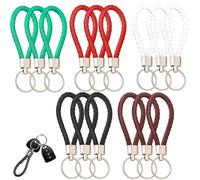 KOZOY Braided Leather Key Chain, 15Pcs Handmade Braided Strap Keychain, Colorful Car Keychains for Women Men