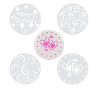 KOZOY Cake Decoration Stencils Set, 4 Pieces, Cake Flower Spray Stencils, Happy Birthday, DIY Sugar Powder Sieve Pastry Spray Baking Tools