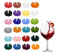 KOZOY Silicone Wine Glass Markers 24 Pcs, Colourful Reusable Glass Identifiers Featuring A Convenient Clip-on Design. Ideal for Marking Wine Glasses and Beverages, Or As Event Guest Accessories