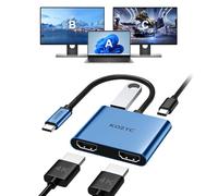 KOZYC USB C to Dual HDMI Adapter 4K@30Hz, Type C Hub Multiport Adapter with 2xHDMI, USB 3.0, 100W PD, Support HDMI Splitter Extended Display (MST Only Support Windows), Blue