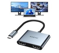 KOZYC USB C to Dual HDMI Adapter 4K@60Hz, Type C to HDMI Splitter Extended Display for Laptop, MacBook, MacBook Pro, UHDTV (Only on Windows support MST)