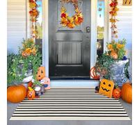 KOZYFLY 3'x5' Cotton Area Rug, Black and Beige Striped Outdoor Rug, Hand-Woven, Machine Washable, Perfect for Front Door, Kitchen, Living Room