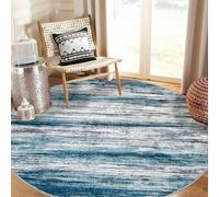 KOZYFLY Abstract Round Washable Rug 3Ft, Modern Kitchen Non-Slip Soft Small Bathroom Circle Rug, Blue Striped Entryway Rugs Print Faux Wool Doormat for Bedside Entrance Bedroom Sink